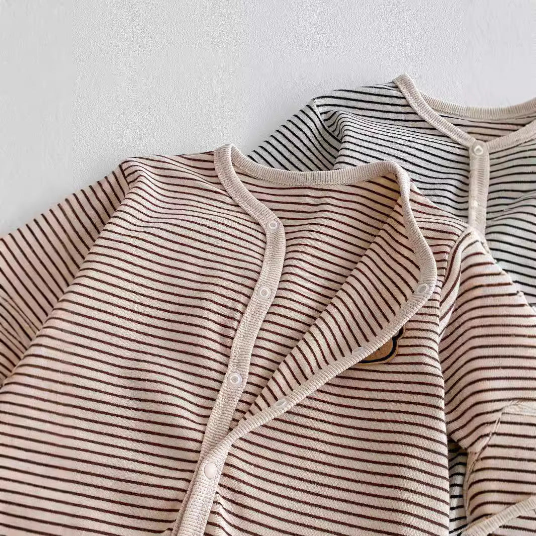 Autumn Arrival Baby Unisex Long Sleeves Striped Pattern Single Breasted Rompers