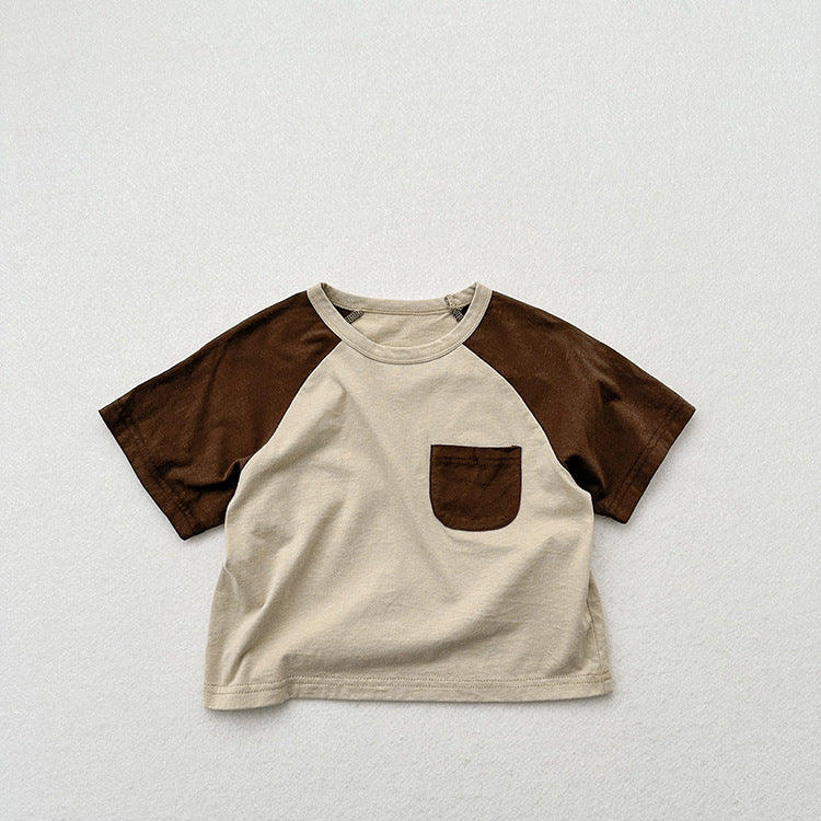 Summer New Arrival Kids Unisex Soft Comfortable Short Sleeves Color Patchwork Thin Top Base T-Shirt