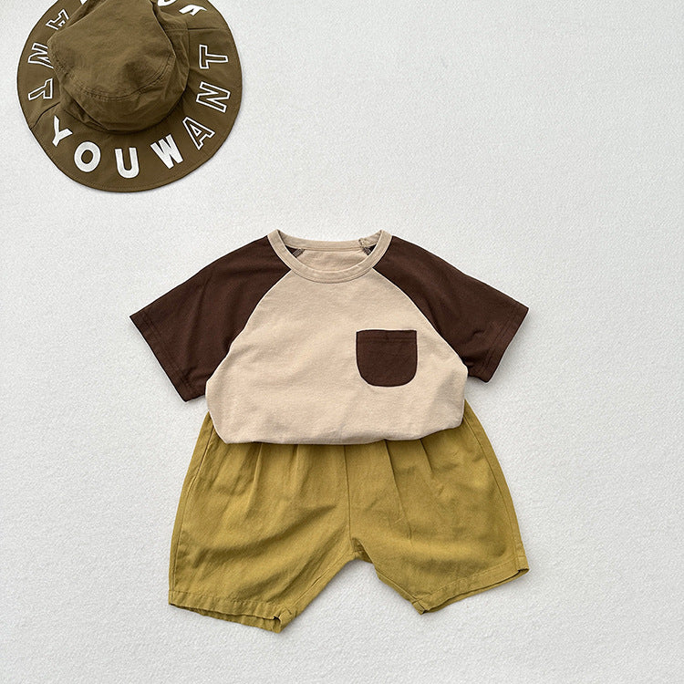 Summer New Arrival Kids Unisex Soft Comfortable Short Sleeves Color Patchwork Thin Top Base T-Shirt