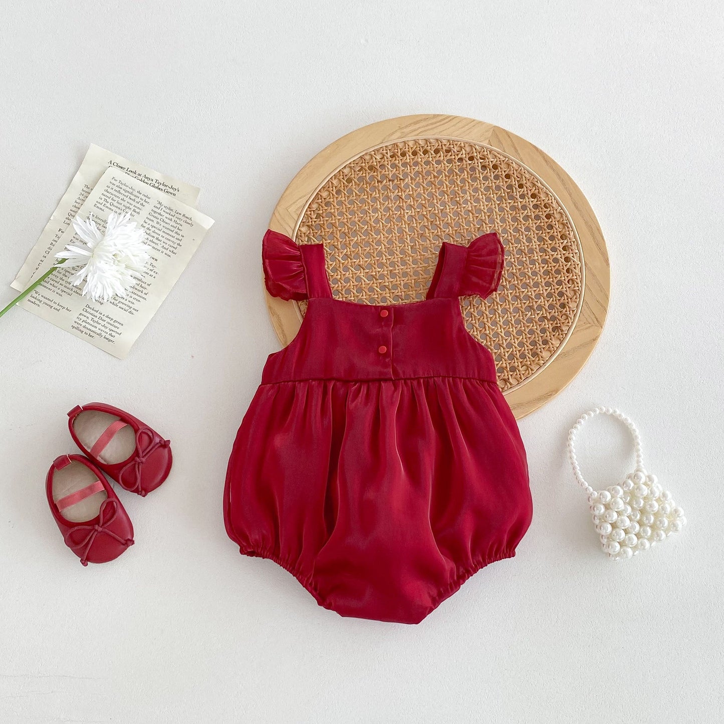 New Design Summer Baby Kids Girls Red Sleeveless Big Bow Strap Onesies