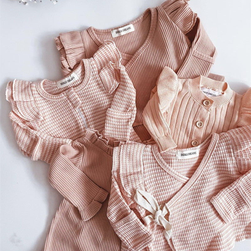 Baby Girl Solid Color Pure Cotton Long Sleeve Tops With Pants Sets