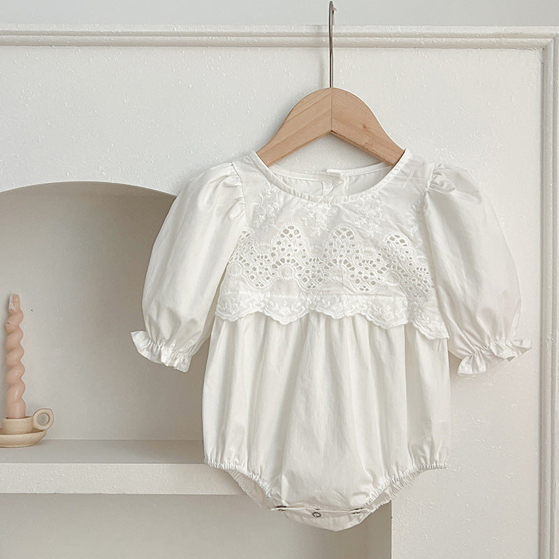 Spring/Autumn Baby Onesies And Dress For Girls With White Lace Trim – Princess Sister Matching Set