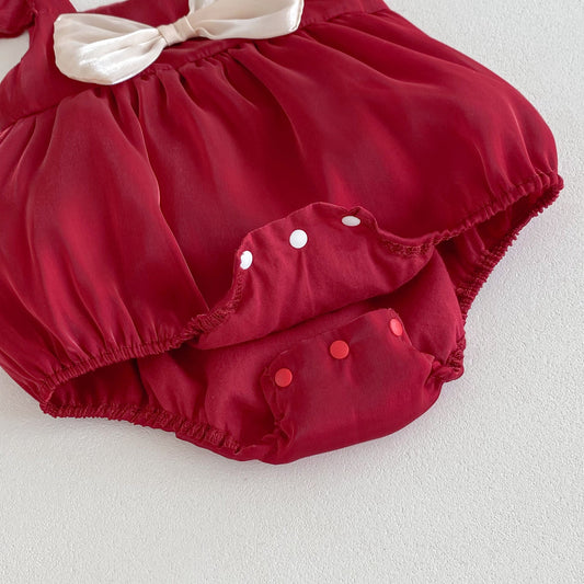 New Design Summer Baby Kids Girls Red Sleeveless Big Bow Strap Onesies