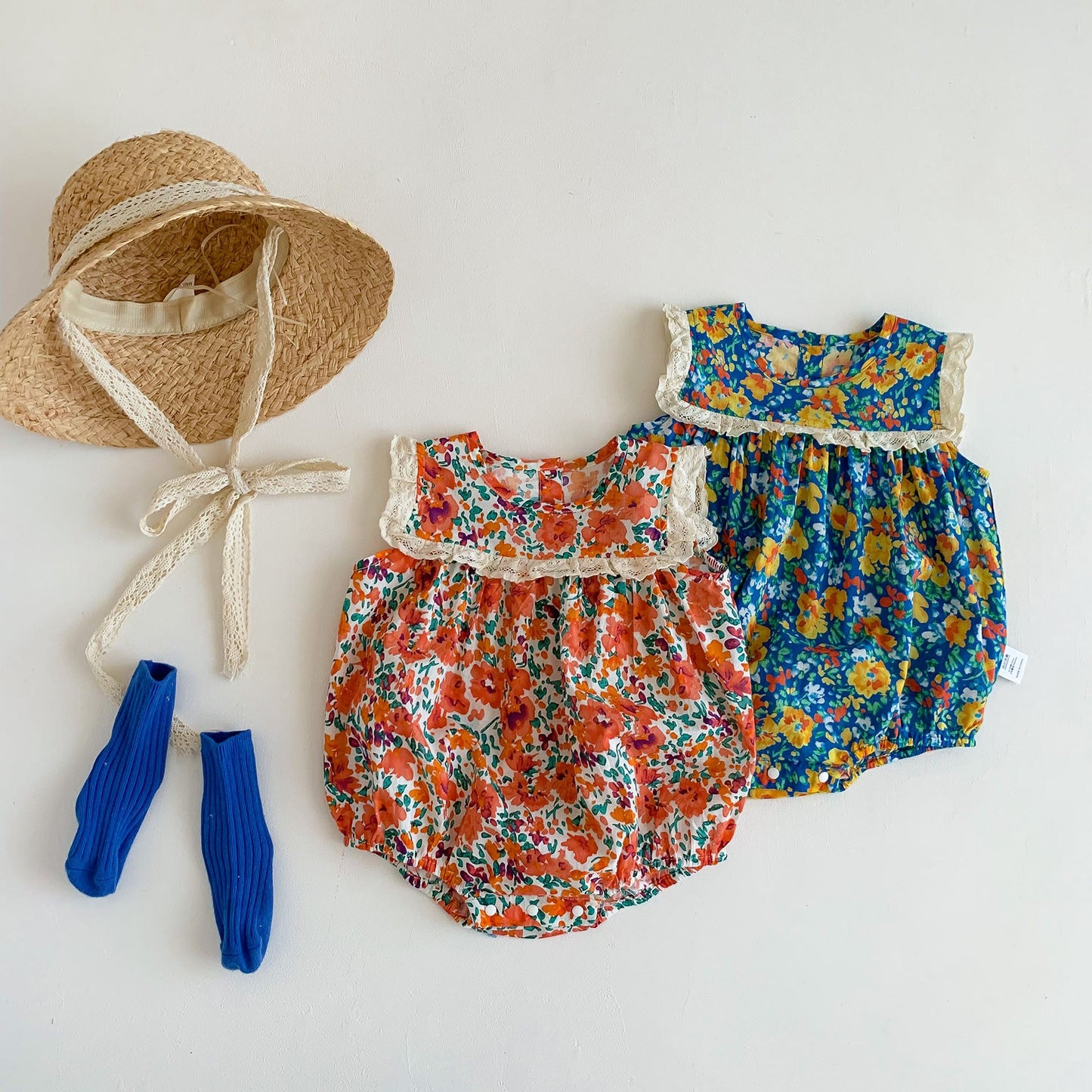 Summer New Design Baby Girls Oil Floral Sleeveless Crew Neck Onesies