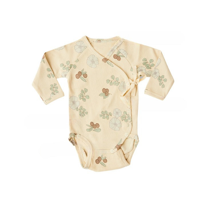 Baby Boy And Girl Flower Pattern Side Belted Design Soft Cotton Onesies