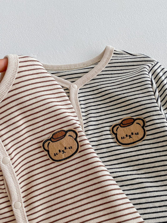 Autumn Arrival Baby Unisex Long Sleeves Striped Pattern Single Breasted Rompers
