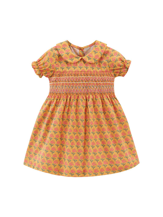 Baby Girls Peter Pan Collar Short Sleeves Floral Vintage Dress