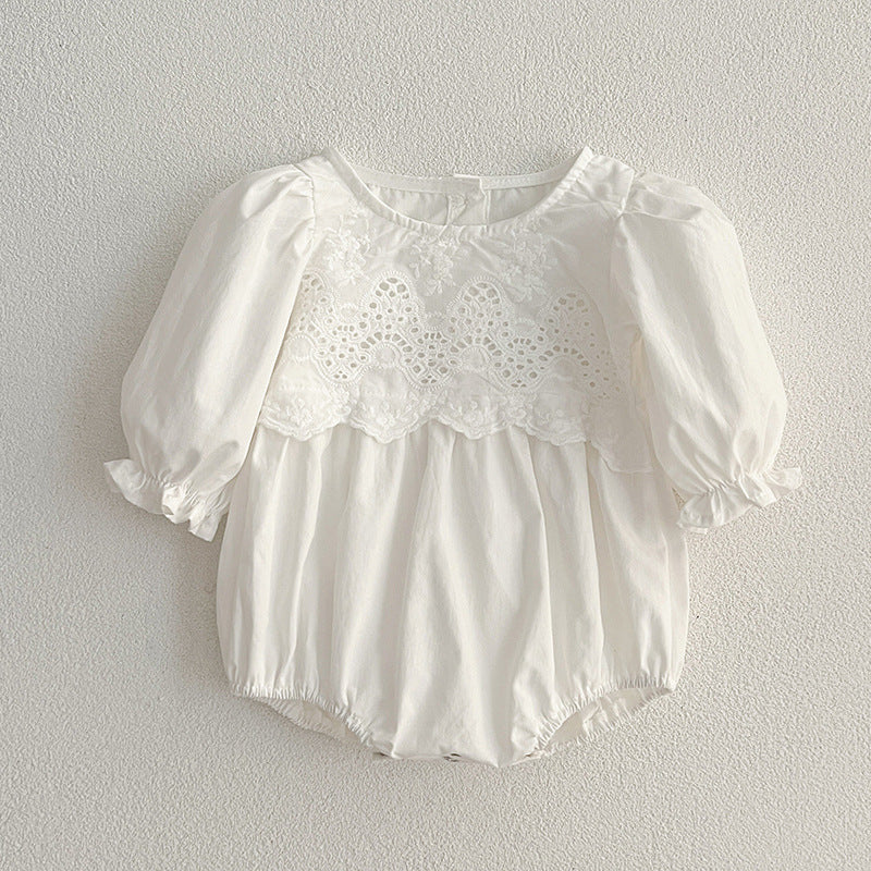 Spring/Autumn Baby Onesies And Dress For Girls With White Lace Trim – Princess Sister Matching Set