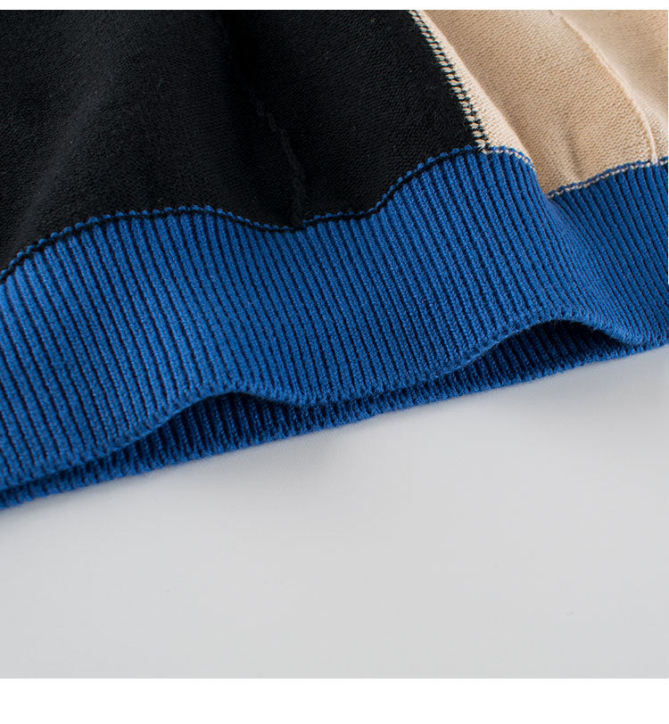 Baby Boy Kids Color Patchwork Crew Neck Long Sleeve Knitwear Pullover