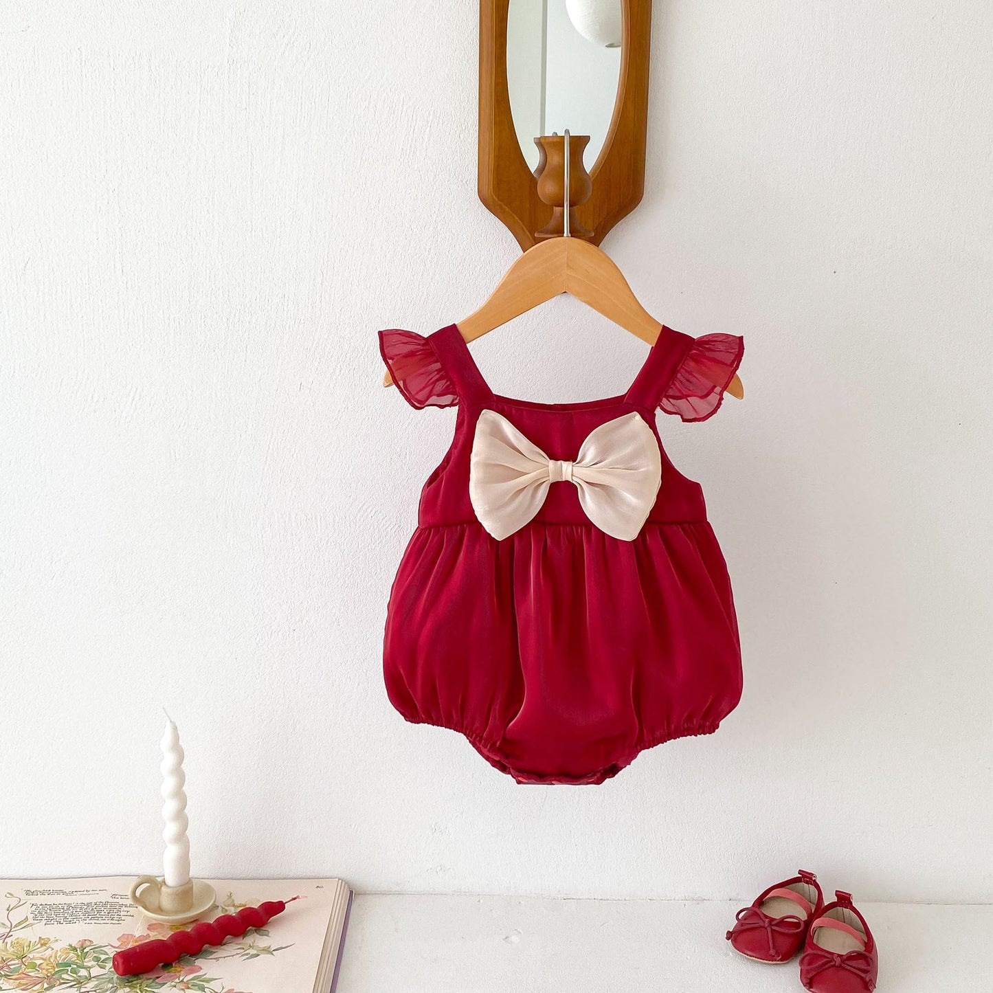 New Design Summer Baby Kids Girls Red Sleeveless Big Bow Strap Onesies
