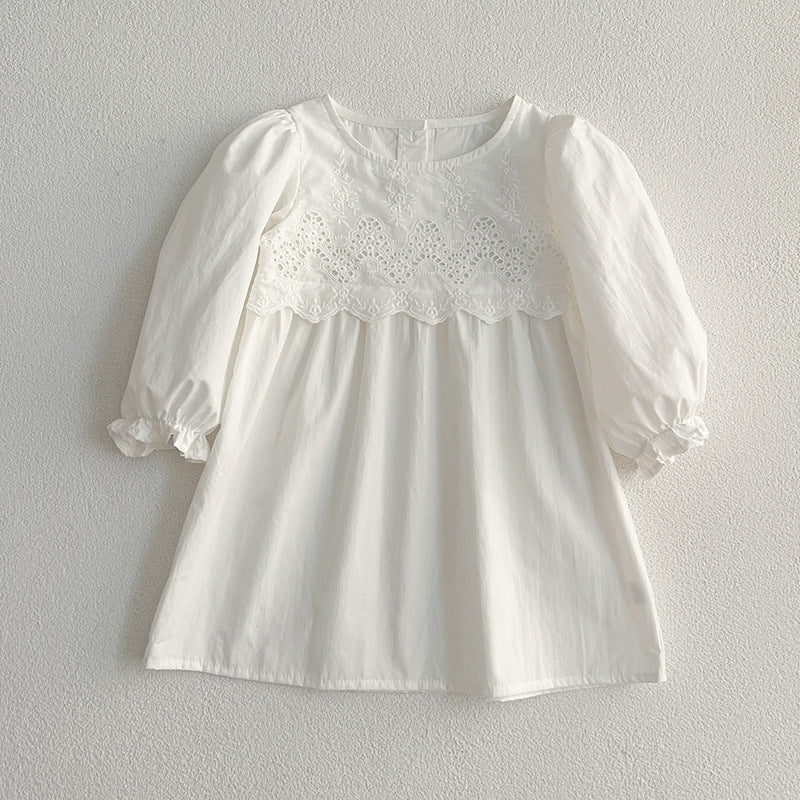 Spring/Autumn Baby Onesies And Dress For Girls With White Lace Trim – Princess Sister Matching Set